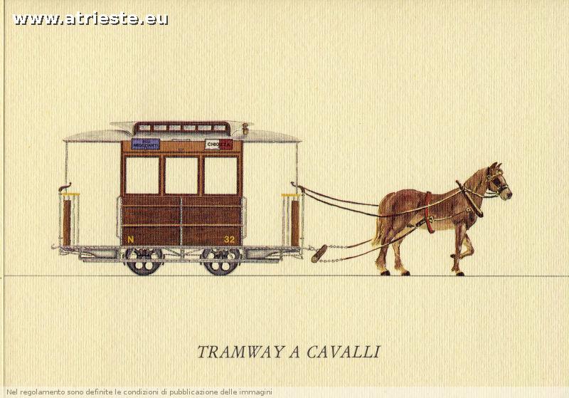 Cartolina del tram a cavalli pubblicata nel 1984 dall'Azienda Consorziale Trasporti