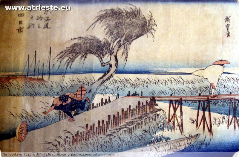 Utagawa Hiroshige: Un colpo di vento sul fiume Mie presso Yokkaichi 1833-34 circa
